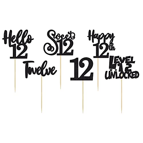 Cupcake-Topper zum 12. Geburtstag, Hello 12, süße 12, zwölf Kuchendekorationen, Stufe 12, entsperrte Geburtstag, Cupcake-Picker für 12. Geburtstag, Party, Kuchendekoration, Zubehör, Schwarz, 36 Stück Cupcake-Topper zum 12. Geburtstag, Hello 12, süße 12, zwölf Kuchendekorationen, Stufe 12, entsperrte Geburtstag, Cupcake-Picker für 12. Geburtstag, Party, Kuchendekoration, Zubehör, Schwarz, 36 Stück von Ephlyn