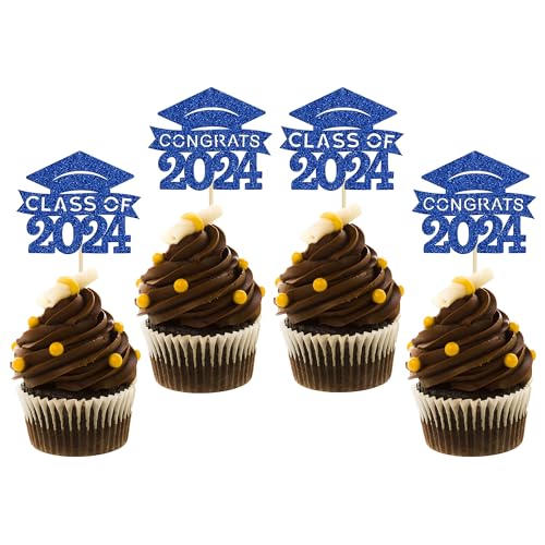 Cupcake-Topper zum Schulabschluss 2023, dunkelblau, glitzernd, Klasse 2023, Kuchendekorationen, Congrats Grad, Cupcake-Essenspieße für 2023, Abschlussfeier, Party, Kuchendekoration, 36 Stück von Ephlyn