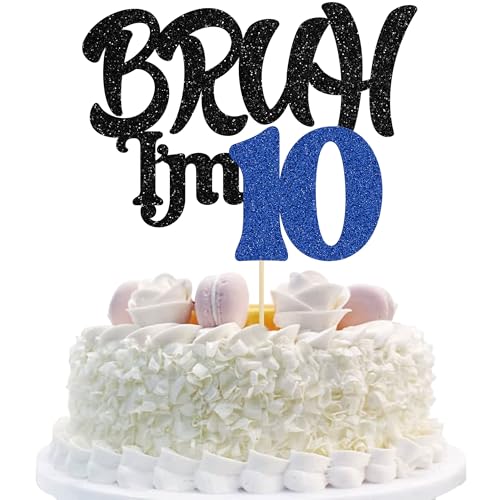 Ephlyn 1 x Bruh I'm 10 Tortenaufsatz mit Glitzer, "Happy 10th Birthday", Bro I'm 10 It's My 10th Birthday-Kuchendekoration für Cheers to 10 Jahre, Party-Dekorationen, Zubehör, Schwarz / Blau Ephlyn 1 x Bruh I'm 10 Tortenaufsatz mit Glitzer, "Happy 10th Birthday", Bro I'm 10 It's My 10th Birthday-Kuchendekoration für Cheers to 10 Jahre, Party-Dekorationen, Zubehör, Schwarz / Blau von Ephlyn