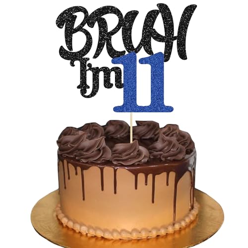 Ephlyn 1 x Bruh I'm 11 Tortenaufsatz mit Glitzer, "Happy 11th Birthday", Bro I'm 11 It's My 11th Birthday, Kuchendekoration für Cheers to 11 Jahre, Party-Dekorationen, Zubehör, Schwarz / Blau Ephlyn 1 x Bruh I'm 11 Tortenaufsatz mit Glitzer, "Happy 11th Birthday", Bro I'm 11 It's My 11th Birthday, Kuchendekoration für Cheers to 11 Jahre, Party-Dekorationen, Zubehör, Schwarz / Blau von Ephlyn