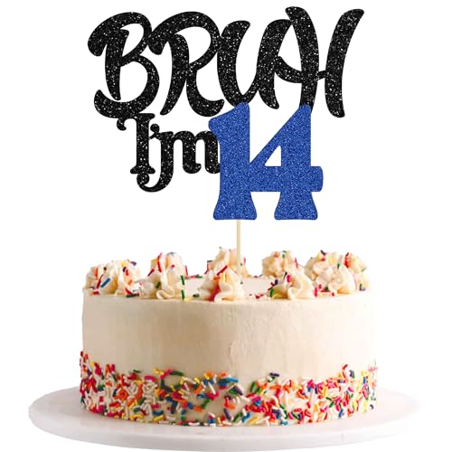 Ephlyn 1 x Bruh I'm 14 Tortenaufsatz mit Glitzer, Aufschrift "Happy 14th Birthday", Bro I'm 14 It's My 14. Geburtstag, Kuchendekoration für Cheers to 14 Jahre, Party-Dekorationen, Zubehör, Schwarz Ephlyn 1 x Bruh I'm 14 Tortenaufsatz mit Glitzer, Aufschrift "Happy 14th Birthday", Bro I'm 14 It's My 14. Geburtstag, Kuchendekoration für Cheers to 14 Jahre, Party-Dekorationen, Zubehör, Schwarz von Ephlyn