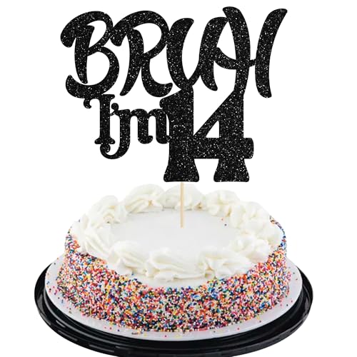 Ephlyn 1 x Bruh I'm 14 Tortenaufsatz mit Glitzer, Aufschrift "Happy 14th Birthday", Bro I'm 14 It's My 14. Geburtstag, Kuchendekoration für Cheers to 14 Jahre, Party-Dekorationen, Zubehör, Schwarz Ephlyn 1 x Bruh I'm 14 Tortenaufsatz mit Glitzer, Aufschrift "Happy 14th Birthday", Bro I'm 14 It's My 14. Geburtstag, Kuchendekoration für Cheers to 14 Jahre, Party-Dekorationen, Zubehör, Schwarz von Ephlyn