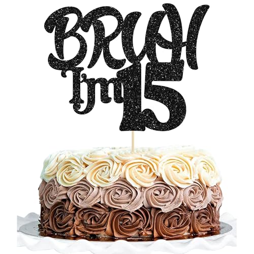 Ephlyn 1 x Bruh I'm 15 Tortenaufsatz mit Glitzer, Aufschrift "Happy 15th Birthday", Bro I'm 15 It's My 15th Birthday, Kuchendekoration für Cheers to 15 Jahre, Party-Dekorationen, Zubehör, Schwarz Ephlyn 1 x Bruh I'm 15 Tortenaufsatz mit Glitzer, Aufschrift "Happy 15th Birthday", Bro I'm 15 It's My 15th Birthday, Kuchendekoration für Cheers to 15 Jahre, Party-Dekorationen, Zubehör, Schwarz von Ephlyn