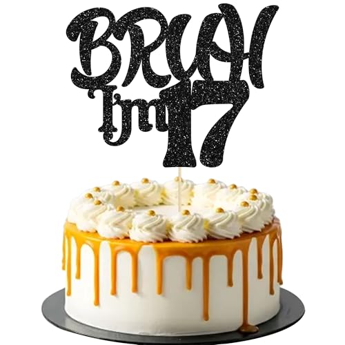 Ephlyn 1 x Bruh I'm 17 Tortenaufsatz mit Glitzer, Aufschrift "Happy 17th Birthday", Bro I'm 17 It's My 17th Birthday, Kuchendekoration für Cheers to 17 Jahre, Party-Dekorationen, Zubehör, Schwarz Ephlyn 1 x Bruh I'm 17 Tortenaufsatz mit Glitzer, Aufschrift "Happy 17th Birthday", Bro I'm 17 It's My 17th Birthday, Kuchendekoration für Cheers to 17 Jahre, Party-Dekorationen, Zubehör, Schwarz von Ephlyn