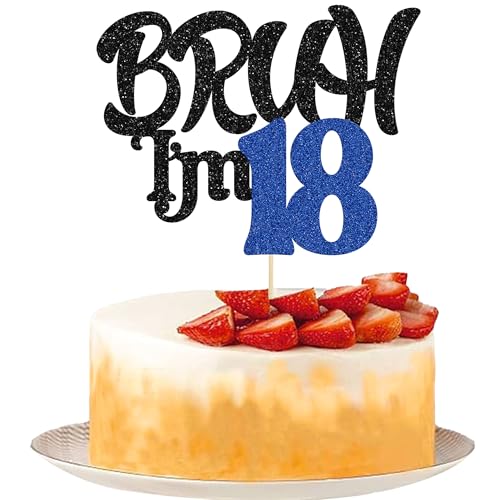 Ephlyn 1 x Bruh I'm 18 Tortenaufsatz mit Glitzer, Aufschrift "Happy 18th Birthday", Bro I'm 18 It's My 18. Geburtstag, Kuchendekoration für Cheers to 18 Jahre, Party-Dekorationen, Zubehör, Schwarz Ephlyn 1 x Bruh I'm 18 Tortenaufsatz mit Glitzer, Aufschrift "Happy 18th Birthday", Bro I'm 18 It's My 18. Geburtstag, Kuchendekoration für Cheers to 18 Jahre, Party-Dekorationen, Zubehör, Schwarz von Ephlyn