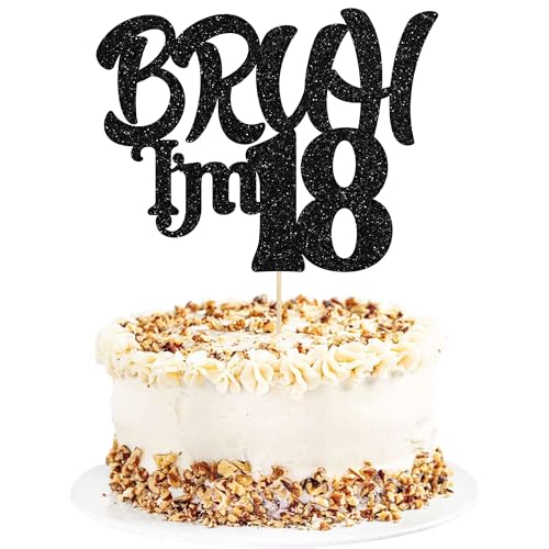 Ephlyn 1 x Bruh I'm 18 Tortenaufsatz mit Glitzer, Aufschrift "Happy 18th Birthday", Bro I'm 18 It's My 18. Geburtstag, Kuchendekoration für Cheers to 18 Jahre, Party-Dekorationen, Zubehör, Schwarz Ephlyn 1 x Bruh I'm 18 Tortenaufsatz mit Glitzer, Aufschrift "Happy 18th Birthday", Bro I'm 18 It's My 18. Geburtstag, Kuchendekoration für Cheers to 18 Jahre, Party-Dekorationen, Zubehör, Schwarz von Ephlyn