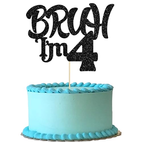 Ephlyn 1 x Bruh I'm 4 Tortenaufsatz mit Glitzer, Aufschrift "Happy 4th Birthday", Kuchendekoration für Cheers to 4 Jahre, Party-Dekoration, Schwarz Ephlyn 1 x Bruh I'm 4 Tortenaufsatz mit Glitzer, Aufschrift "Happy 4th Birthday", Kuchendekoration für Cheers to 4 Jahre, Party-Dekoration, Schwarz von Ephlyn
