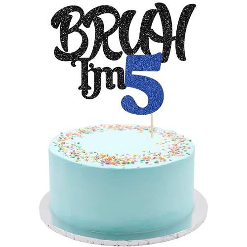 Ephlyn 1 x Bruh I'm 5 Tortenaufsatz mit Glitzer, Aufschrift "Happy 5th Birthday", Bro I'm 5 It's My 5th Birthday, Kuchendekoration für Cheers to 5 Jahre, Party-Dekorationen, Zubehör, Schwarz / Blau Ephlyn 1 x Bruh I'm 5 Tortenaufsatz mit Glitzer, Aufschrift "Happy 5th Birthday", Bro I'm 5 It's My 5th Birthday, Kuchendekoration für Cheers to 5 Jahre, Party-Dekorationen, Zubehör, Schwarz / Blau von Ephlyn