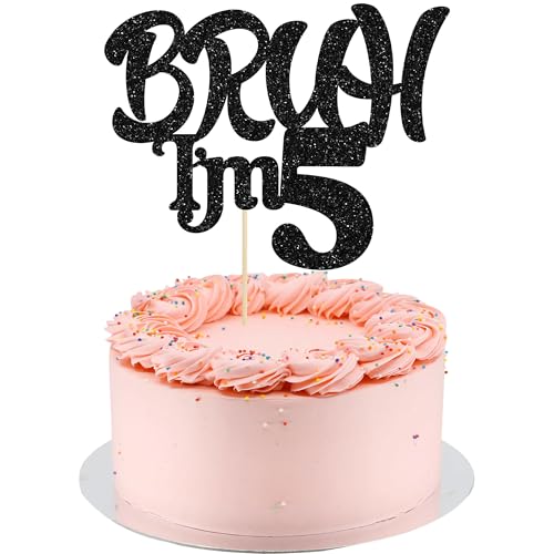 Ephlyn 1 x Bruh I'm 5 Tortenaufsatz mit Glitzer, Aufschrift "Happy 5th Birthday", Bro I'm 5 It's My 5th Birthday, Kuchendekoration für Cheers to 5 Jahre, Party-Dekorationen, Zubehör, Schwarz Ephlyn 1 x Bruh I'm 5 Tortenaufsatz mit Glitzer, Aufschrift "Happy 5th Birthday", Bro I'm 5 It's My 5th Birthday, Kuchendekoration für Cheers to 5 Jahre, Party-Dekorationen, Zubehör, Schwarz von Ephlyn