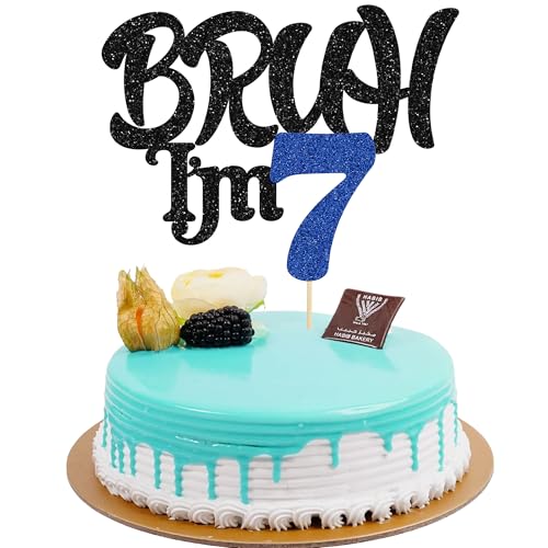 Ephlyn 1 x Tortenaufsatz Bruh I'm 7, glitzernd, "Happy 7th Birthday", Kuchendekoration für Cheers to 7 Jahre, Party-Dekorationen, Zubehör, Schwarz / Blau Ephlyn 1 x Tortenaufsatz Bruh I'm 7, glitzernd, "Happy 7th Birthday", Kuchendekoration für Cheers to 7 Jahre, Party-Dekorationen, Zubehör, Schwarz / Blau von Ephlyn