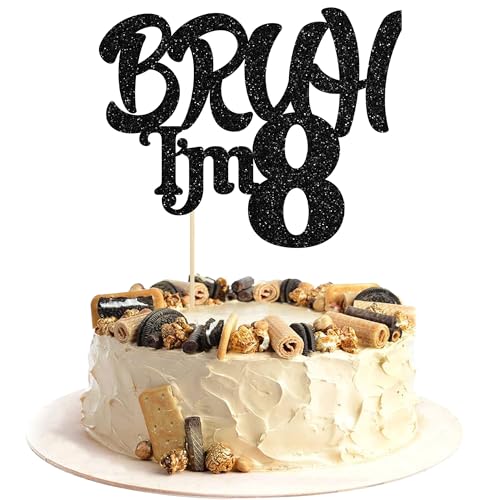 Ephlyn 1 x Tortenaufsatz Bruh I'm 8, glitzernd, "Happy 8th Birthday", Bro I'm 8 It's My 8th Birthday, Kuchendekoration für Cheers to 8 Jahre, Party-Dekorationen, Zubehör, Schwarz Ephlyn 1 x Tortenaufsatz Bruh I'm 8, glitzernd, "Happy 8th Birthday", Bro I'm 8 It's My 8th Birthday, Kuchendekoration für Cheers to 8 Jahre, Party-Dekorationen, Zubehör, Schwarz von Ephlyn