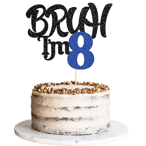 Ephlyn 1 x Tortenaufsatz Bruh I'm 8, glitzernd, "Happy 8th Birthday", Kuchendekoration für Cheers to 8 Jahre, Party-Dekorationen, Zubehör, Schwarz / Blau Ephlyn 1 x Tortenaufsatz Bruh I'm 8, glitzernd, "Happy 8th Birthday", Kuchendekoration für Cheers to 8 Jahre, Party-Dekorationen, Zubehör, Schwarz / Blau von Ephlyn