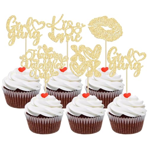 Ephlyn 24 Stück Happy Valentine's Day Glitter Cupcake Toppers, Cupcake Topper, Cupcake Topper, Cupcake Topper, Cupcake Topper, Cupcake Topper, Cupcake Topper, Cupcake Topper, Cupcake Topper, Cupcake von Ephlyn