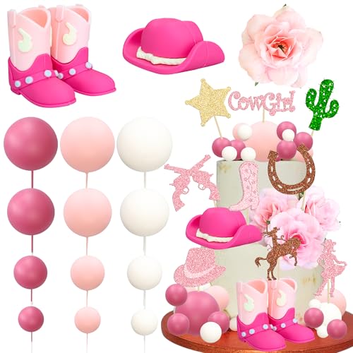 Ephlyn Cowgirl-Kuchendekorationen, Cowgirl-Hut und Stiefel, Kuchendekoration, Western-Cowgirl-Geburtstag, Babyparty, für Western-Mottoparty, Zubehör, Rosa, 33 Stück von Ephlyn