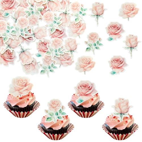 Ephlyn Cupcake-Aufsätze aus Esspapier mit Rosenmotiv, essbare Cupcake-Dekorationen für Rosen, Hochzeit, Verlobung, Valentinstag, Geburtstag, Party, Dekoration, Zubehör, Rosa, 48 Stück Ephlyn Cupcake-Aufsätze aus Esspapier mit Rosenmotiv, essbare Cupcake-Dekorationen für Rosen, Hochzeit, Verlobung, Valentinstag, Geburtstag, Party, Dekoration, Zubehör, Rosa, 48 Stück von Ephlyn
