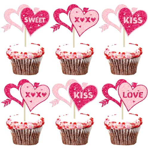 Ephlyn Cupcake-Aufsätze mit Herzen, glitzernd, Herz-Kuss, Cupcake-Picks, süße Liebe, Cupcake-Dekorationen für Hochzeit, Verlobung, Brautparty, Valentinstag, Party, Kuchendekorationen, Rosa, 24 Stück Ephlyn Cupcake-Aufsätze mit Herzen, glitzernd, Herz-Kuss, Cupcake-Picks, süße Liebe, Cupcake-Dekorationen für Hochzeit, Verlobung, Brautparty, Valentinstag, Party, Kuchendekorationen, Rosa, 24 Stück von Ephlyn