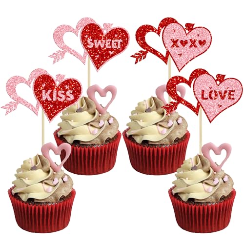 Ephlyn Cupcake-Aufsätze mit Herzen, glitzernd, Herz-Kuss, Cupcake-Picks, süße Liebe, Cupcake-Dekorationen für Hochzeit, Verlobung, Brautparty, Valentinstag, Party, Kuchendekorationen, Rot, Rosa, 24 Ephlyn Cupcake-Aufsätze mit Herzen, glitzernd, Herz-Kuss, Cupcake-Picks, süße Liebe, Cupcake-Dekorationen für Hochzeit, Verlobung, Brautparty, Valentinstag, Party, Kuchendekorationen, Rot, Rosa, 24 von Ephlyn