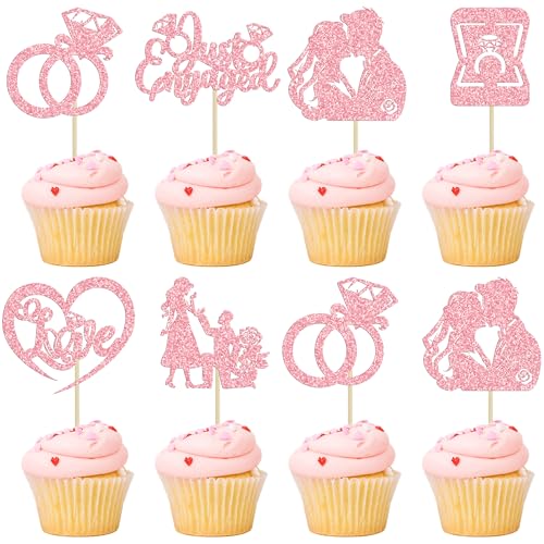 Ephlyn Cupcake-Topper "Just Engaged", Glitzerring, Liebesantrag, Verlobung, Cupcake-Pick-Dekorationen für Brautparty, Verlobung, Hochzeit, Dekoration, Partyzubehör, Rosa, 24 Stück Ephlyn Cupcake-Topper "Just Engaged", Glitzerring, Liebesantrag, Verlobung, Cupcake-Pick-Dekorationen für Brautparty, Verlobung, Hochzeit, Dekoration, Partyzubehör, Rosa, 24 Stück von Ephlyn