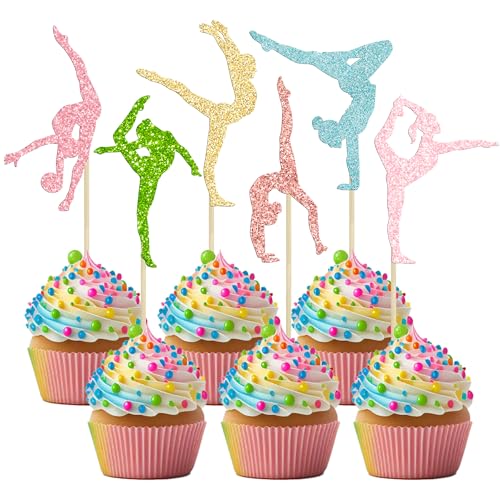 Ephlyn Cupcake-Topper mit Glitzer, Turnerin, Mädchen, Cupcake-Pick, Gymnastik, Silhouette, Kuchendekorationen für Fitnessstudio, Motto-Party, Geburtstagsparty, bunt, 24 Stück Ephlyn Cupcake-Topper mit Glitzer, Turnerin, Mädchen, Cupcake-Pick, Gymnastik, Silhouette, Kuchendekorationen für Fitnessstudio, Motto-Party, Geburtstagsparty, bunt, 24 Stück von Ephlyn