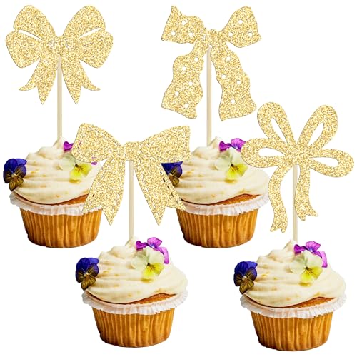 Ephlyn Cupcake-Topper mit Schleife, für Mädchen, Geburtstag, Party, Dekoration, Schleife, Cupcake-Dekorationen für Brautparty, Geburtstag, Hochzeit, Motto-Party, Gold, 24 Stück Ephlyn Cupcake-Topper mit Schleife, für Mädchen, Geburtstag, Party, Dekoration, Schleife, Cupcake-Dekorationen für Brautparty, Geburtstag, Hochzeit, Motto-Party, Gold, 24 Stück von Ephlyn