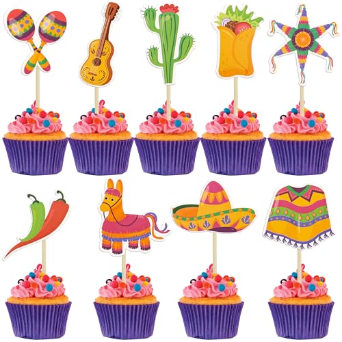 Ephlyn Cupcake-Topper mit mexikanischer Fiesta, Kaktus, Esel, Maraca, Sombrero, Gitarre, Cupcake-Picks, mexikanische Fiesta-Thema, Babyparty, Geburtstag, Party, Kuchendekoration, Zubehör, 36 Stück Ephlyn Cupcake-Topper mit mexikanischer Fiesta, Kaktus, Esel, Maraca, Sombrero, Gitarre, Cupcake-Picks, mexikanische Fiesta-Thema, Babyparty, Geburtstag, Party, Kuchendekoration, Zubehör, 36 Stück von Ephlyn