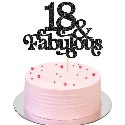 Ephlyn Tortenaufsatz, 18 & Fabulous, glitzernd, 18 und fabelhafte Tortenaufsätze, Happy 18th Birthday, Kuchendekoration für 18. Hochzeitstag, Geburtstag, Party-Dekoration, Zubehör, Schwarz Ephlyn Tortenaufsatz, 18 & Fabulous, glitzernd, 18 und fabelhafte Tortenaufsätze, Happy 18th Birthday, Kuchendekoration für 18. Hochzeitstag, Geburtstag, Party-Dekoration, Zubehör, Schwarz von Ephlyn