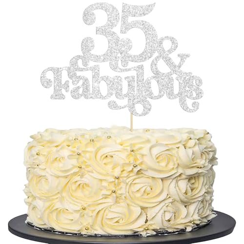 Ephlyn Tortenaufsatz, 35 & Fabulous Glitzer, 35 und fabelhafte Kuchenaufsätze, Happy 35th Birthday, Kuchendekoration für 35. Hochzeitstag, Geburtstag, Party-Dekoration, Silber, 1 Stück Ephlyn Tortenaufsatz, 35 & Fabulous Glitzer, 35 und fabelhafte Kuchenaufsätze, Happy 35th Birthday, Kuchendekoration für 35. Hochzeitstag, Geburtstag, Party-Dekoration, Silber, 1 Stück von Ephlyn