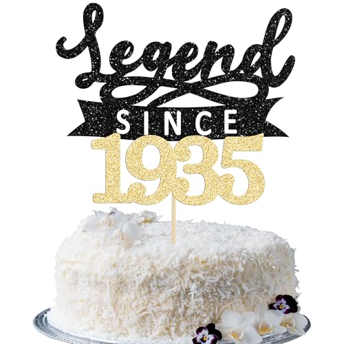 Ephlyn Tortenaufsatz, Motiv: Legende seit 1935, glitzernd, zum 90. Geburtstag, Kuchendekoration zum 90. Geburtstag, Party-Dekoration, Schwarz/Gold, 1 Stück Ephlyn Tortenaufsatz, Motiv: Legende seit 1935, glitzernd, zum 90. Geburtstag, Kuchendekoration zum 90. Geburtstag, Party-Dekoration, Schwarz/Gold, 1 Stück von Ephlyn