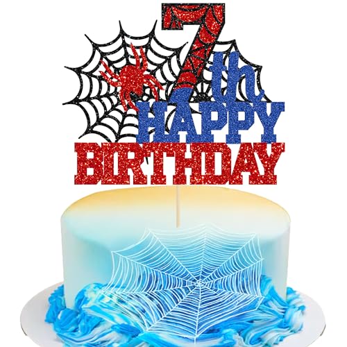 Ephlyn Tortenaufsatz "Happy 7th Birthday", Glitzer-Spinnen-Motiv, Kuchendekoration für Männer, Jungen, Kinder, 7 Jahre, Partyzubehör, 1 Stück Ephlyn Tortenaufsatz "Happy 7th Birthday", Glitzer-Spinnen-Motiv, Kuchendekoration für Männer, Jungen, Kinder, 7 Jahre, Partyzubehör, 1 Stück von Ephlyn