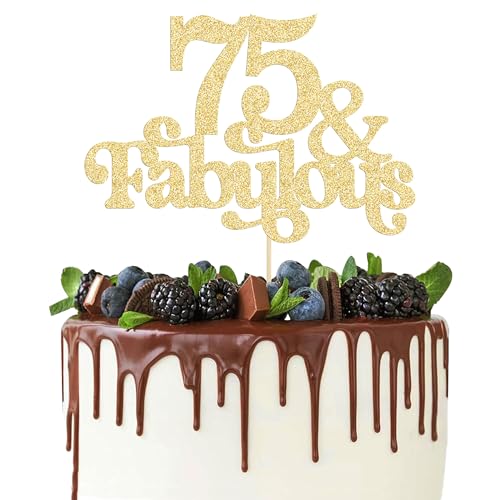 Ephlyn Tortenaufsatz mit Aufschrift "75 & Fabulous", glitzernd, 75. Geburtstag, Party-Dekoration, goldfarben, 1 Stück Ephlyn Tortenaufsatz mit Aufschrift "75 & Fabulous", glitzernd, 75. Geburtstag, Party-Dekoration, goldfarben, 1 Stück von Ephlyn
