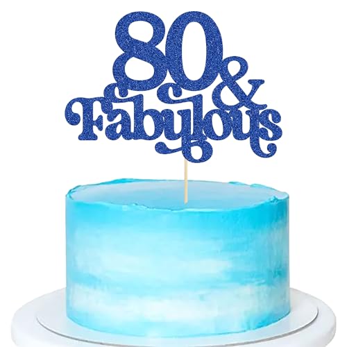 Ephlyn Tortenaufsatz mit Aufschrift "80 & Fabulous", glitzernd, 80. Geburtstag, Party-Dekoration, Blau, 1 Stück von Ephlyn