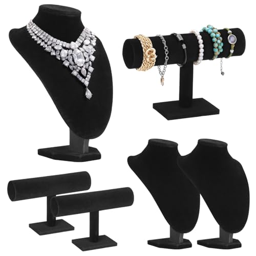 Epicover 6-teiliges Schmuck-Präsentations-Set, inklusive 3 Halsketten-Präsentationsbüsten und 3 T-Steg-Armbandhaltern, schwarzer Samt-Schmuckständer, Halsketten-Armreif-Schaufensterpuppen für Messen Epicover 6-teiliges Schmuck-Präsentations-Set, inklusive 3 Halsketten-Präsentationsbüsten und 3 T-Steg-Armbandhaltern, schwarzer Samt-Schmuckständer, Halsketten-Armreif-Schaufensterpuppen für Messen von Epicover