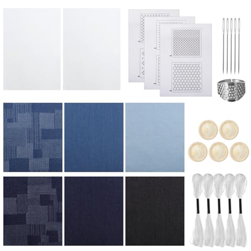 Sashiko Kit für Anfänger, wasserlösliches Sashiko-Garn und Nadeln Set, Reiner Stoff Sashiko Schablone Kit, Vielseitiges Sashiko Supplies Stickerei Transfer Vorlagen für DIY Handwerk Sashiko Kit für Anfänger, wasserlösliches Sashiko-Garn und Nadeln Set, Reiner Stoff Sashiko Schablone Kit, Vielseitiges Sashiko Supplies Stickerei Transfer Vorlagen für DIY Handwerk von Epicover