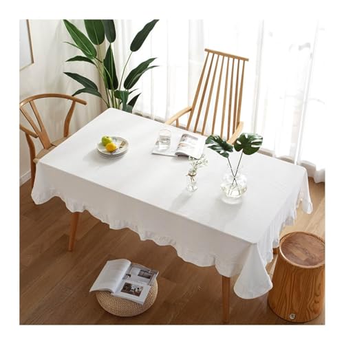 Epinki 140x220CM Tischtücher, Tischwäsche Einfarbig mit Rüsche Baumwolle, Tischtuch Aussenbereich Fleckschutz Schmutzabweisend Mitteldecke für das ganze Jahr, Weiß Epinki 140x220CM Tischtücher, Tischwäsche Einfarbig mit Rüsche Baumwolle, Tischtuch Aussenbereich Fleckschutz Schmutzabweisend Mitteldecke für das ganze Jahr, Weiß von Epinki