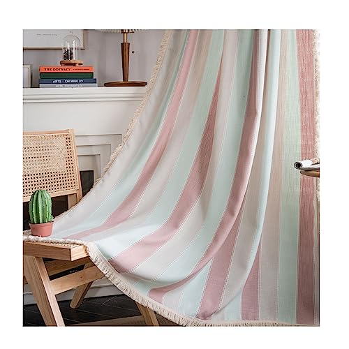 Epinki Gardinen Kinderzimmer Häkchen 132x260cm(BxH), Streifen Weiß Bart Rose Fenster Vorhänge aus Baumwolle, Dekoschal Fensterschal für Schlafzimmer und Wohnzimmer von Epinki