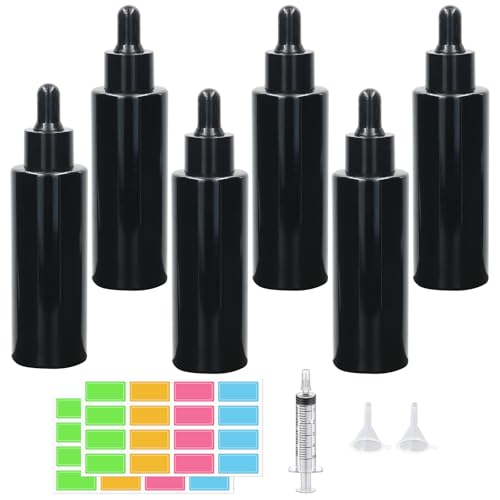 6 Pcs 60ml Schwarz Pipettenflasche, glasflasche Tropfflasche Pipettenflaschen Apothekerflasche mit Dropper Pipette Glas Glasflaschen für Ätherisches Öl für Ätherische Öl,Parfümöle (schwarz, 60ml) von Episkey