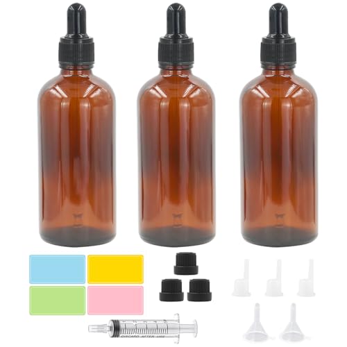 Episkey 3 x 100ml Braunglas Flaschen mit Pipettenflasche Pipette & Tropfeinsatz Aromatherapie Fläschchen Apothekerflasche Pipette für Ätherische Öle, DIY-Mischungen,Parfümöle (Braun, 100ml) von Episkey