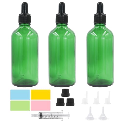 Episkey 3 x 100ml Grün Flaschen mit Pipettenflasche Pipette & Tropfeinsatz Aromatherapie Fläschchen Apothekerflasche Pipette für Ätherische Öle, DIY-Mischungen,Parfümöle (Grün, 100ml) von Episkey