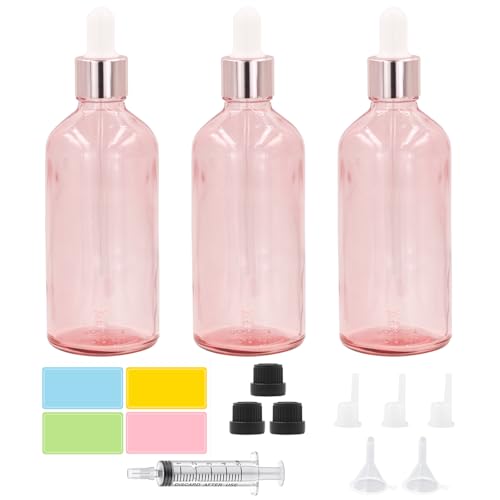 Episkey 3 x 100ml Roségold Flaschen mit Pipettenflasche Pipette & Tropfeinsatz Aromatherapie Fläschchen Apothekerflasche Pipette für Ätherische Öle, DIY-Mischungen,Parfümöle (Roségold, 100ml) von Episkey