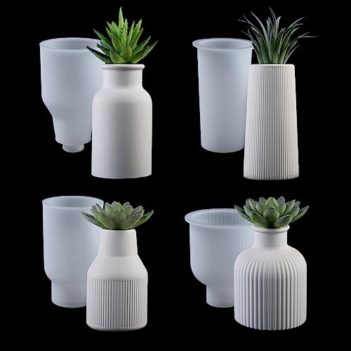 EPODA 4 Stück Silikonform Vase, Epoxidharz Formen Vase, Silikonformen Epoxidharz Blumenvase für DIY Blumentopf Formen, Beton Silikonformen von EPODA