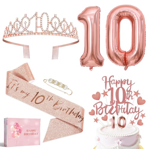 10 Geburtstag Mädchen Deko, Happy Birthday Krone und Schärpe, 10. Luftballons Geburtstag Mädchen Rosegold, kerze 10 geburtstag mädchen, 10 geschenk für Freundin 10 Geburtstag Mädchen Deko, Happy Birthday Krone und Schärpe, 10. Luftballons Geburtstag Mädchen Rosegold, kerze 10 geburtstag mädchen, 10 geschenk für Freundin von Epokus