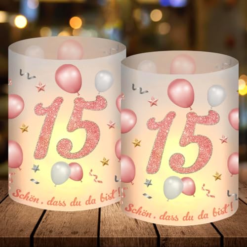 12 Windlicht Tischdeko 15 Geburtstag, Party Deko 15 Geburtstag Mädchen, Rosegold 15 Geburtstag Deko, Schön DASS Du Da Bist, Geeignet für Teelichter oder Kerzen, Happy Birthday Tischdeko 12 Windlicht Tischdeko 15 Geburtstag, Party Deko 15 Geburtstag Mädchen, Rosegold 15 Geburtstag Deko, Schön DASS Du Da Bist, Geeignet für Teelichter oder Kerzen, Happy Birthday Tischdeko von Epokus