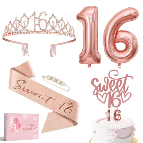 16 Geburtstag Mädchen Deko, Happy Birthday Krone und Schärpe, 16. Luftballons Geburtstag Mädchen Rosegold, kerze 16 geburtstag mädchen, 16. geschenk für Freundin 16 Geburtstag Mädchen Deko, Happy Birthday Krone und Schärpe, 16. Luftballons Geburtstag Mädchen Rosegold, kerze 16 geburtstag mädchen, 16. geschenk für Freundin von Epokus