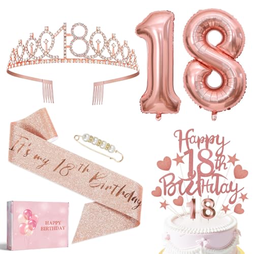 18 Geburtstag Mädchen Deko, Happy Birthday Krone und Schärpe, 18. Luftballons Geburtstag Mädchen Rosegold, kerze 18 geburtstag mädchen, 18. geschenk für Freundin 18 Geburtstag Mädchen Deko, Happy Birthday Krone und Schärpe, 18. Luftballons Geburtstag Mädchen Rosegold, kerze 18 geburtstag mädchen, 18. geschenk für Freundin von Epokus