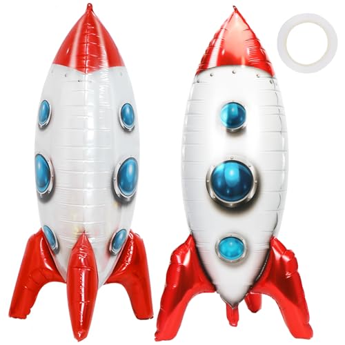2pc XXL Luftballons Rakete, Folienballon Rakete, Weltraum Geburtstag Luftballons, Raketenballons Deko Kindergeburtstag, Kindergeburtstag Party Ballon Deko Jungen, Weltraum Themen Party Dekorationen von Epokus