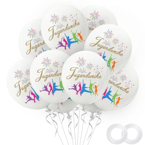 30 Stück Jugendweihe Luftballons, Alles Gute zur Jugendweihe Ballons Deko, 12 Zoll Helium Ballon Weiß für Junge Mädchen, Luftballon zur Jugendweihe Deko Party, Bunt Aufdruck von Epokus