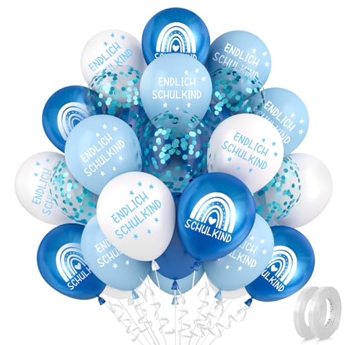 30 Stück Einschulung Luftballons, Blau Einschulung Deko Junge, Endlich Schulkind Deko Luftballon, Schulanfang Schuleinführung Ballons, für Einschulung Party Schulstart Deko Kinder von Epokus