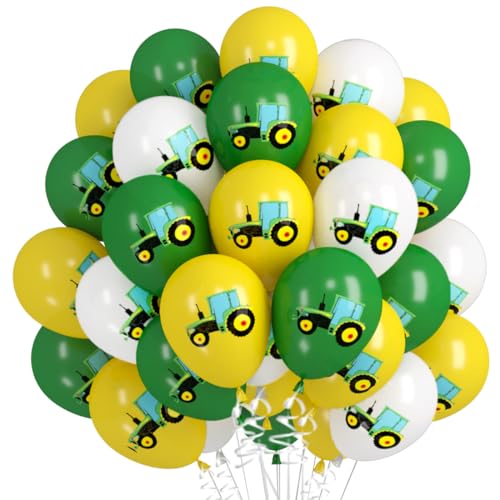 36 Stück Traktor Luftballons, Traktor Kindergeburtstag Deko, Grün Gelb Weiß Traktordruck Ballons, Bauernhof Luftballons für Kinder Jungen Geburtstags Babyparty Party Dekoration von Epokus