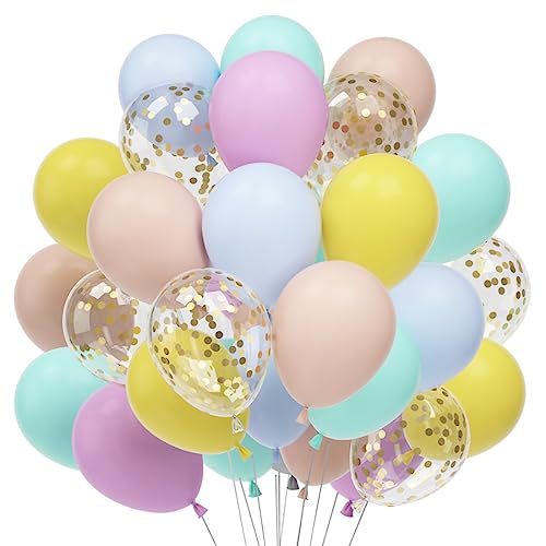 60 Luftballons Pastell, 12” Farben Konfetti Latex Ballons, Lila Orange Rosa Hellblau Azurblau Luftballons, Pastellfarben Helium Balloons für Geburtstag Verlobung Hochzeit Graduierung Feier Deko von Epokus