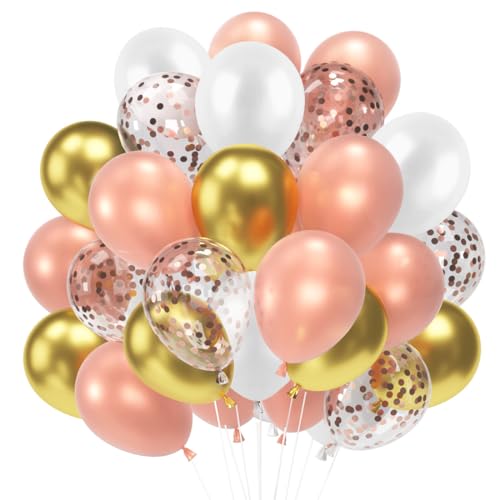 60 Luftballons Rosegold Weiß, 12” Rosegold Latex Ballons, Metallic Gold Luftballons, Rosegold Konfetti Helium Balloons für Kinder Geburtstag Babyparty Hochzeit Graduierung Feier Deko von Epokus